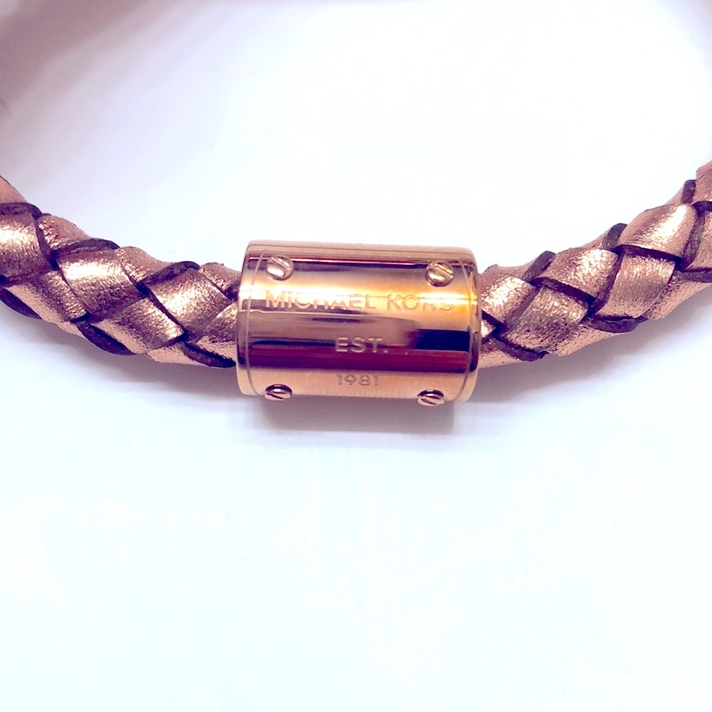 NWT MICHAEL Michael Kors Braided Leather Strap Rose Gold Tone Bracelet - Picture 2 of 9